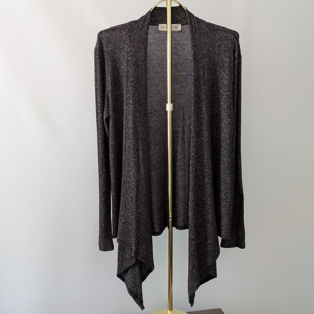 Kiki LaRue Cardigan Womens Medium Gray Marled Open Front Waterfall‎ Drape USA